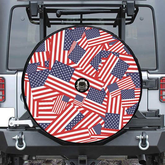 Independence Day USA Flag Pattern Print Tire Cover With Camera Hole