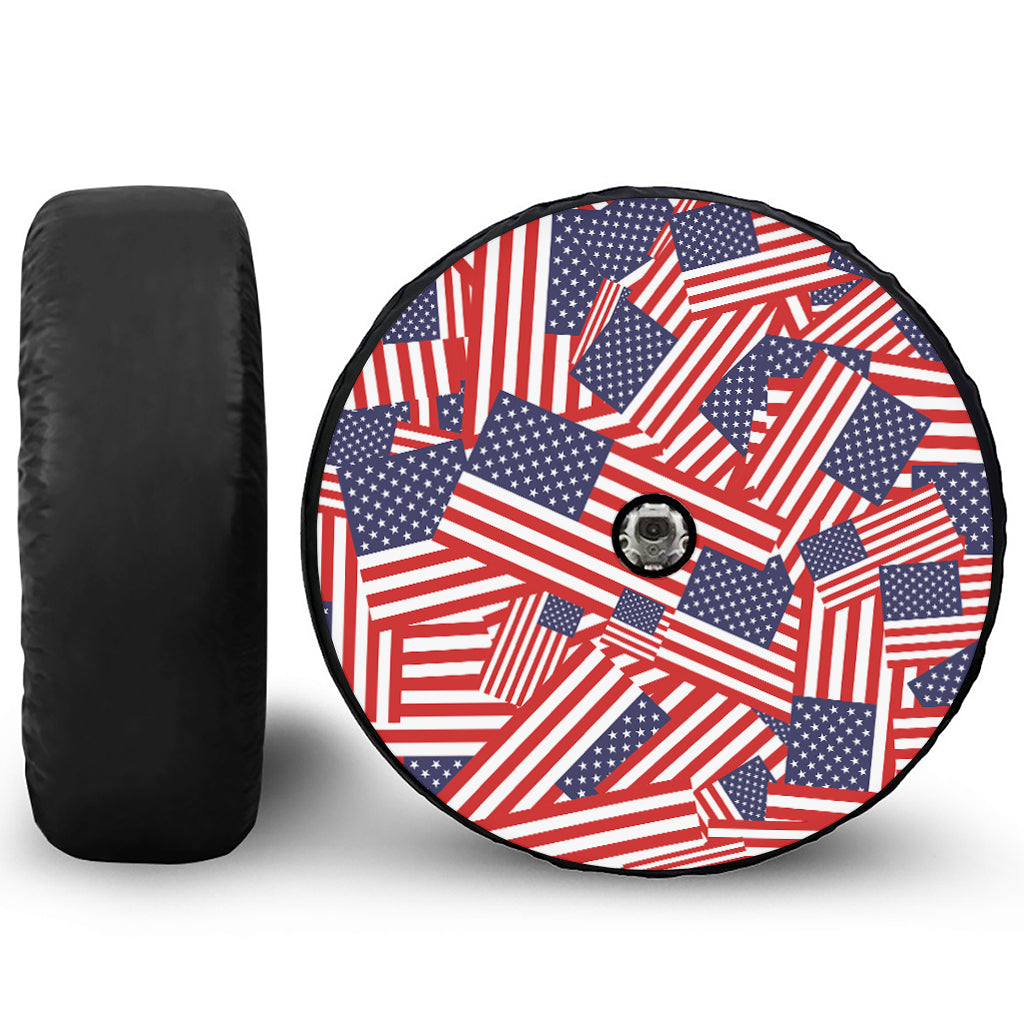 Independence Day USA Flag Pattern Print Tire Cover With Camera Hole