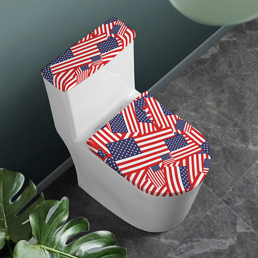 Independence Day USA Flag Pattern Print Toilet Lid And Tank Cover Set