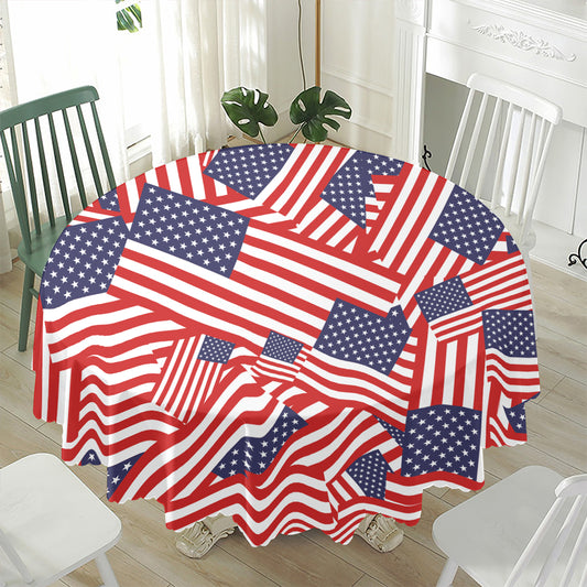 Independence Day USA Flag Pattern Print Waterproof Round Tablecloth