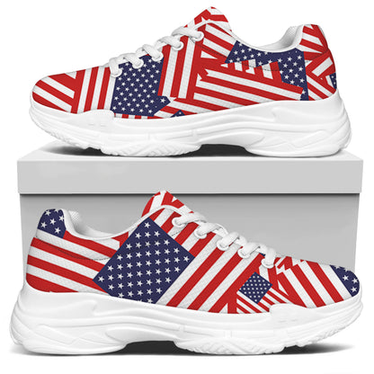 Independence Day USA Flag Pattern Print White Chunky Shoes