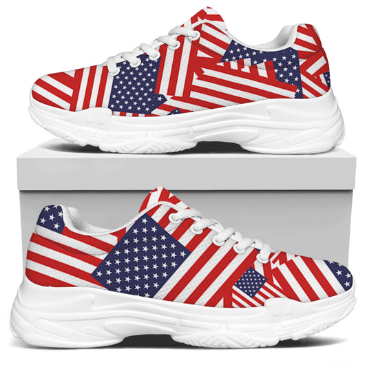 Independence Day USA Flag Pattern Print White Chunky Shoes