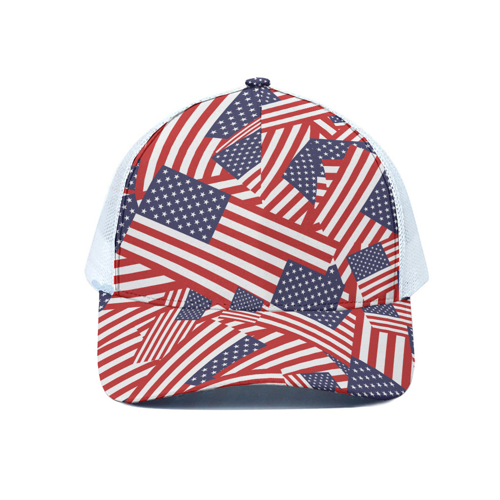 Independence Day USA Flag Pattern Print White Mesh Trucker Cap