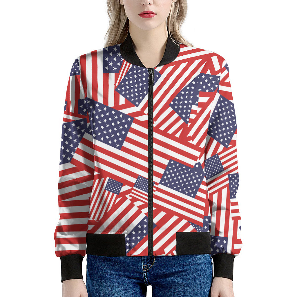 Independence Day USA Flag Pattern Print Women's Bomber Jacket