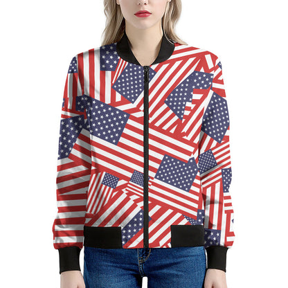 Independence Day USA Flag Pattern Print Women's Bomber Jacket