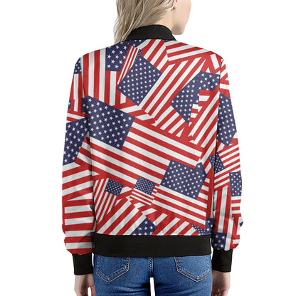 Independence Day USA Flag Pattern Print Women's Bomber Jacket