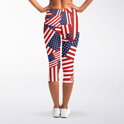 Independence Day USA Flag Pattern Print Women's Capri Leggings