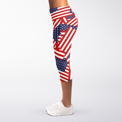 Independence Day USA Flag Pattern Print Women's Capri Leggings