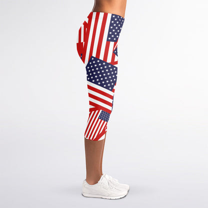 Independence Day USA Flag Pattern Print Women's Capri Leggings