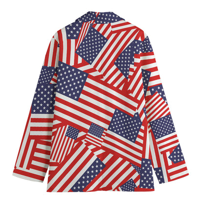 Independence Day USA Flag Pattern Print Women's Cotton Blazer
