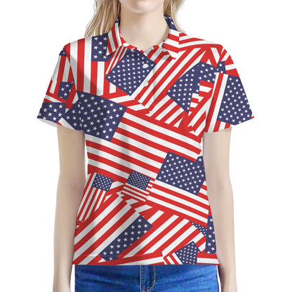 Independence Day USA Flag Pattern Print Women's Polo Shirt