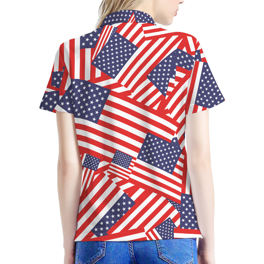 Independence Day USA Flag Pattern Print Women's Polo Shirt