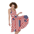 Independence Day USA Flag Pattern Print Sleeveless Knee Length Dress