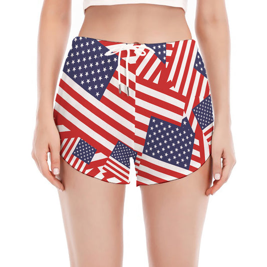 Independence Day USA Flag Pattern Print Women's Split Running Shorts