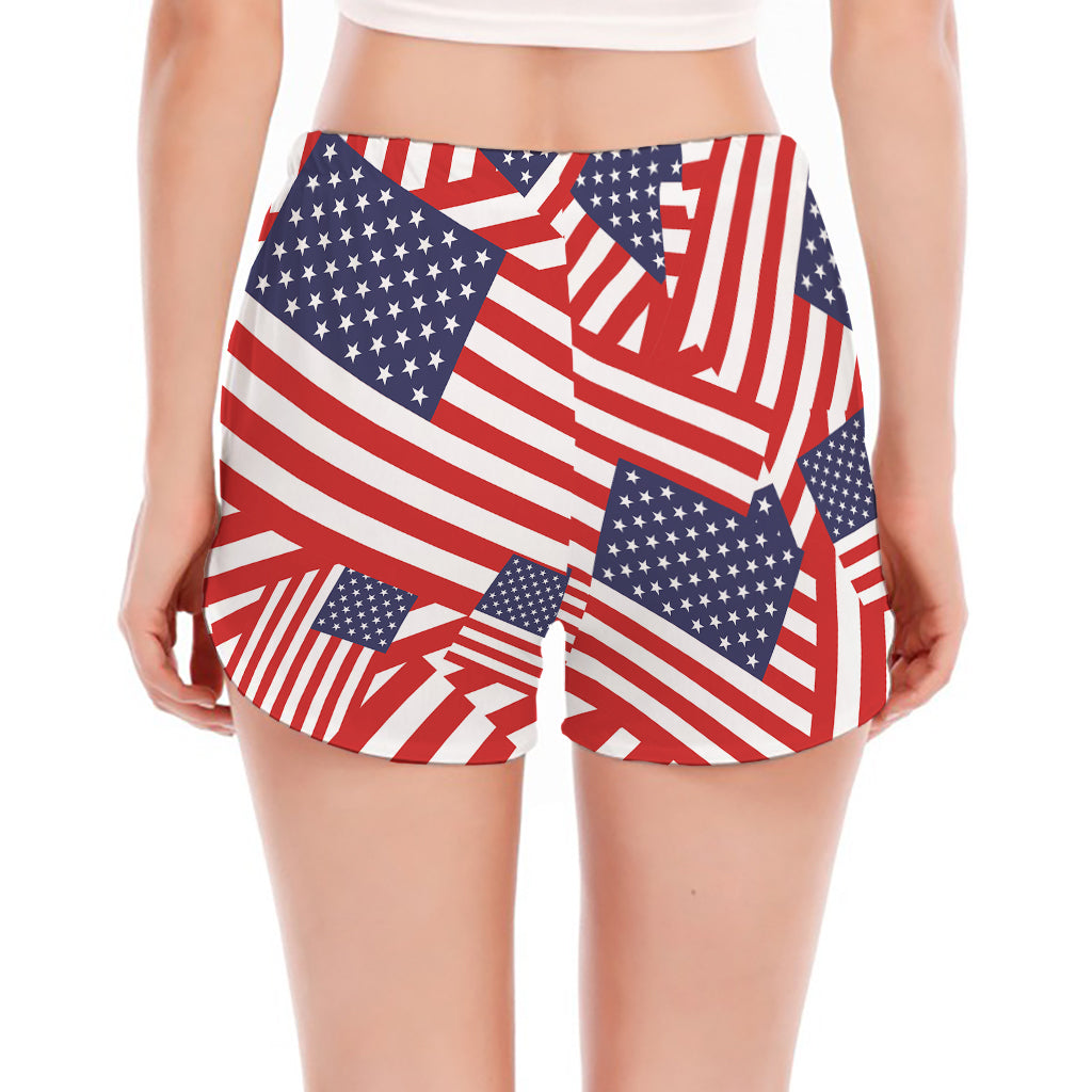 Independence Day USA Flag Pattern Print Women's Split Running Shorts