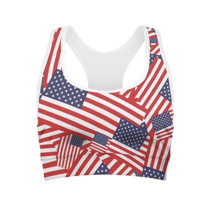 Independence Day USA Flag Pattern Print Women's Sports Bra