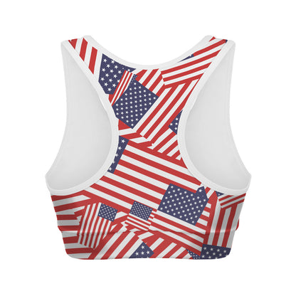 Independence Day USA Flag Pattern Print Women's Sports Bra