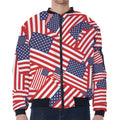 Independence Day USA Flag Pattern Print Zip Sleeve Bomber Jacket
