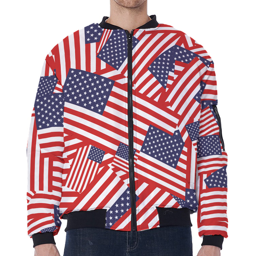 Independence Day USA Flag Pattern Print Zip Sleeve Bomber Jacket