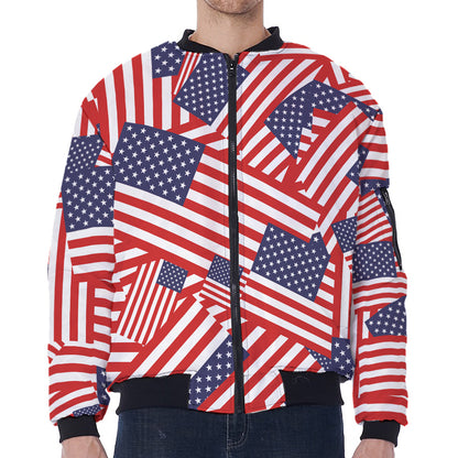 Independence Day USA Flag Pattern Print Zip Sleeve Bomber Jacket
