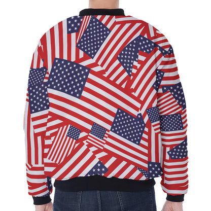 Independence Day USA Flag Pattern Print Zip Sleeve Bomber Jacket