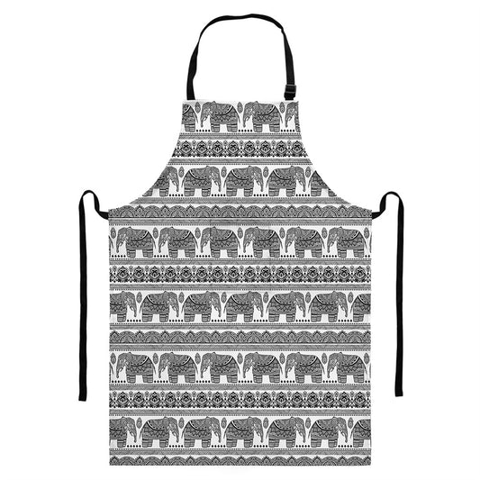 Indian Bohemian Elephant Pattern Print Bib Apron With Pocket