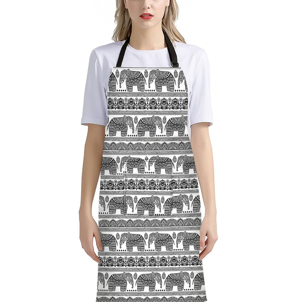 Indian Bohemian Elephant Pattern Print Bib Apron With Pocket
