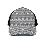 Indian Bohemian Elephant Pattern Print Black Mesh Trucker Cap