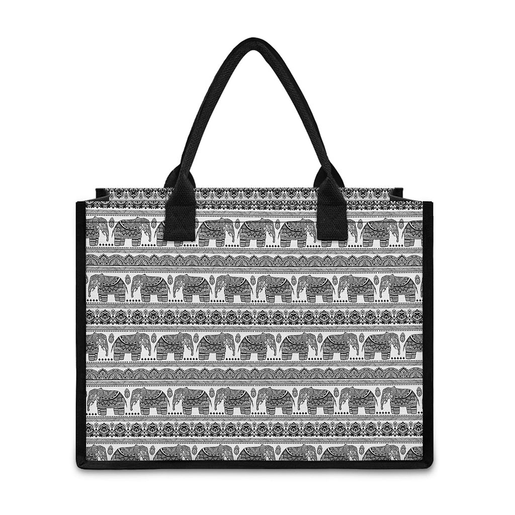Indian Bohemian Elephant Pattern Print Canvas Tote Bag