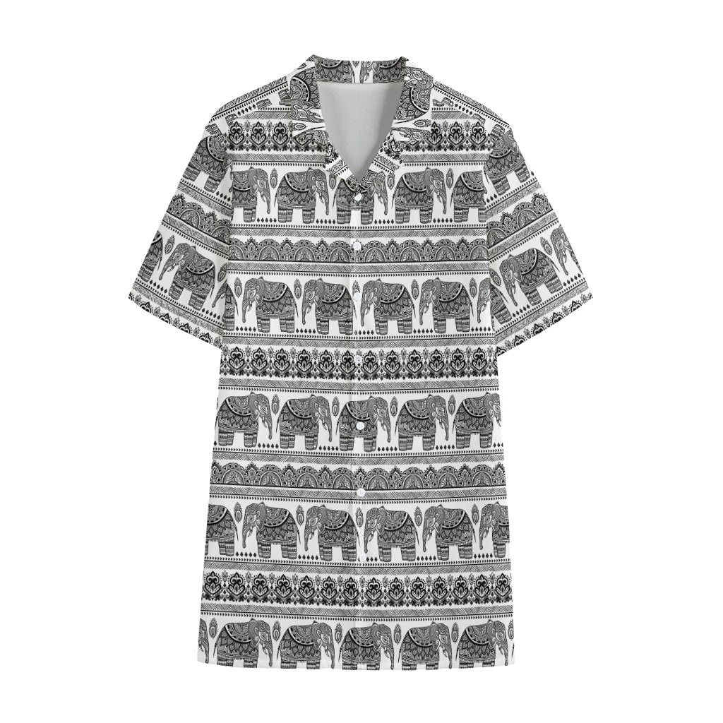 Indian Bohemian Elephant Pattern Print Cotton Hawaiian Shirt