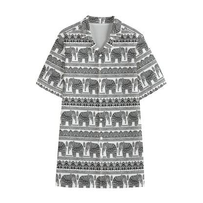 Indian Bohemian Elephant Pattern Print Cotton Hawaiian Shirt