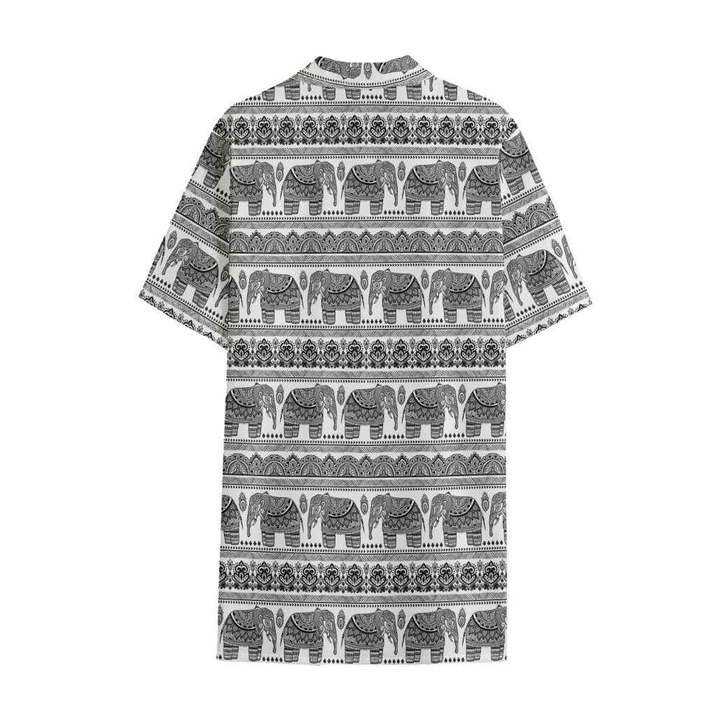 Indian Bohemian Elephant Pattern Print Cotton Hawaiian Shirt
