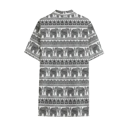 Indian Bohemian Elephant Pattern Print Cotton Hawaiian Shirt