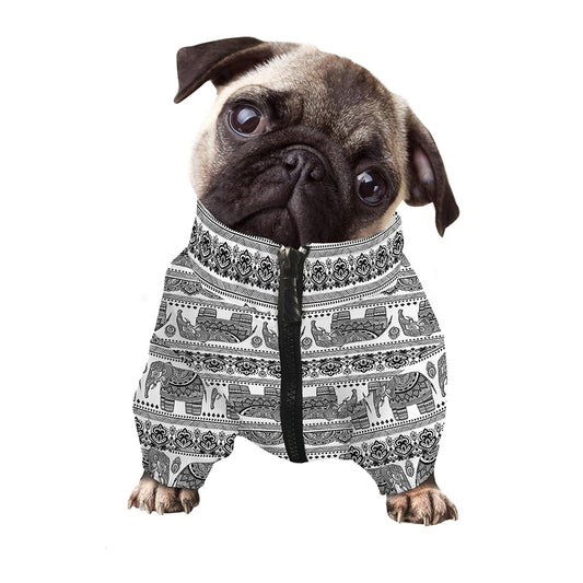 Indian Bohemian Elephant Pattern Print Dog Zip Up Jacket