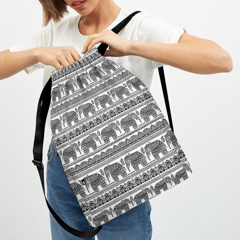 Indian Bohemian Elephant Pattern Print Drawstring Backpack