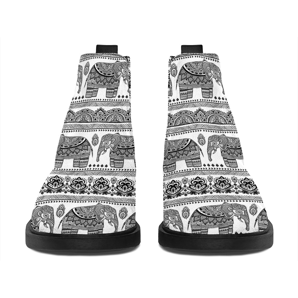 Indian Bohemian Elephant Pattern Print Flat Ankle Boots