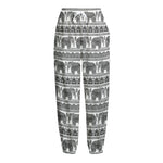Indian Bohemian Elephant Pattern Print Fleece Lined Knit Pants