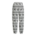 Indian Bohemian Elephant Pattern Print Fleece Lined Knit Pants
