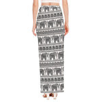 Indian Bohemian Elephant Pattern Print High Slit Maxi Skirt