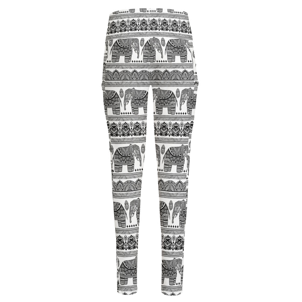 Indian Bohemian Elephant Pattern Print High-Waisted Pocket Leggings