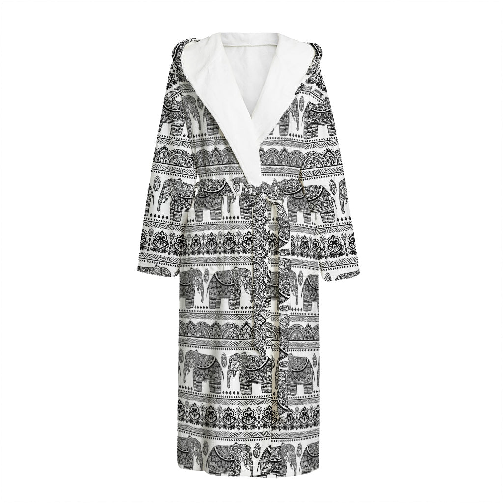 Indian Bohemian Elephant Pattern Print Hooded Bathrobe