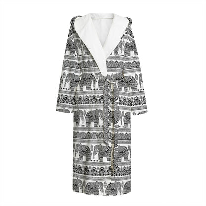 Indian Bohemian Elephant Pattern Print Hooded Bathrobe