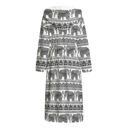 Indian Bohemian Elephant Pattern Print Hooded Bathrobe