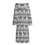Indian Bohemian Elephant Pattern Print Hooded Bathrobe
