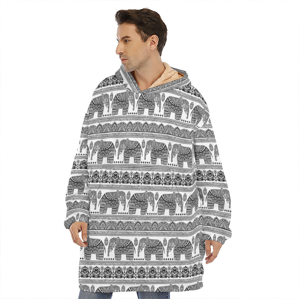 Indian Bohemian Elephant Pattern Print Hoodie Blanket