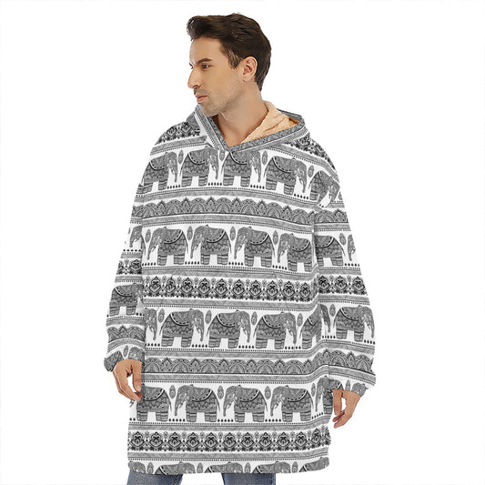 Indian Bohemian Elephant Pattern Print Hoodie Blanket