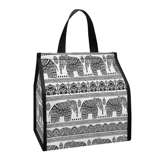 Indian Bohemian Elephant Pattern Print Insulated Lunch Tote