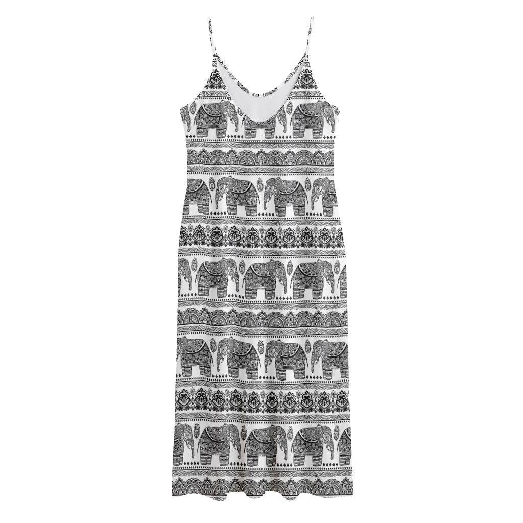 Indian Bohemian Elephant Pattern Print Jersey Midi Cami Dress