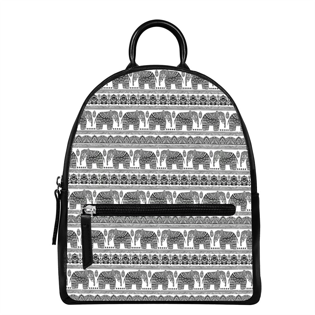 Indian Bohemian Elephant Pattern Print Leather Backpack
