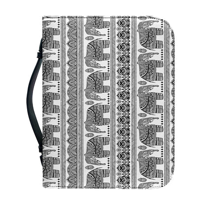 Indian Bohemian Elephant Pattern Print Leather Bible Cover